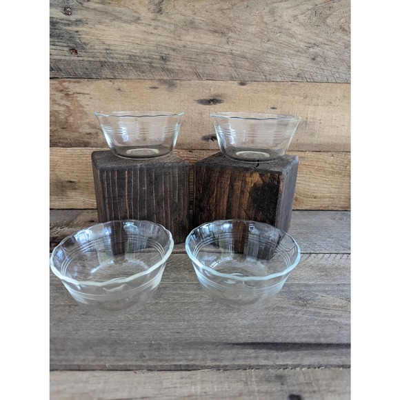 Vtg Set of 4 Pyrex Clear Glass Scalloped Edge 3 Ringed Custard Cups #463 - 6 oz - Picture 2 of 8
